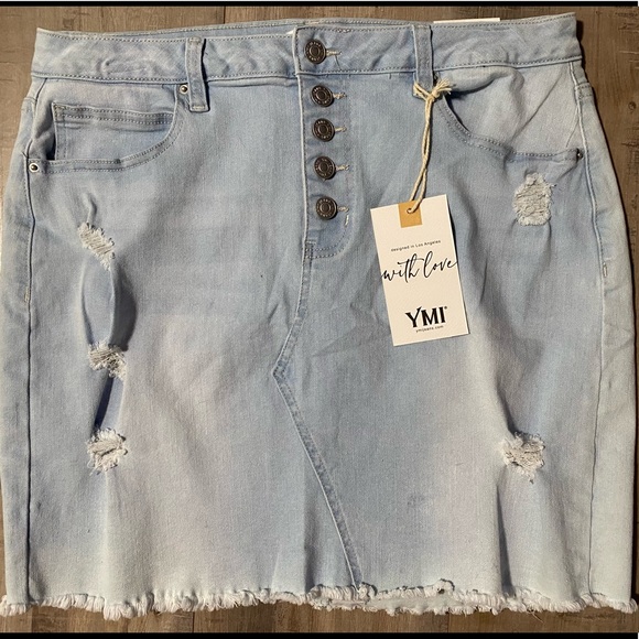 🆕NWT- YMI HIGH RISE FADED DENIM SKIRT - Picture 1 of 5